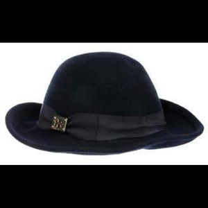 Tory Burch Navy Blue Wool Fedora Hat 
